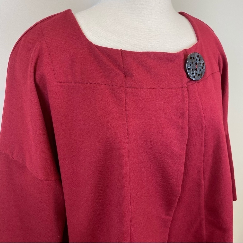 Neon Buddha Swing Jacket Deep Red Sz M Square Neck Oversized Cropped Wood Button - Picture 4 of 17